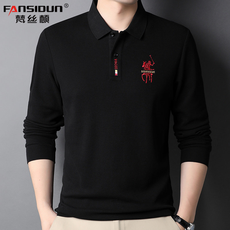 纯棉长袖男士polo衫休闲潮有领子 梵丝顿T恤