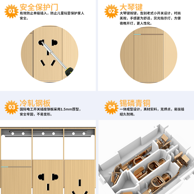 面板20墙壁插座国际电工12孔118型开关插座四位厨房家用孔多功能