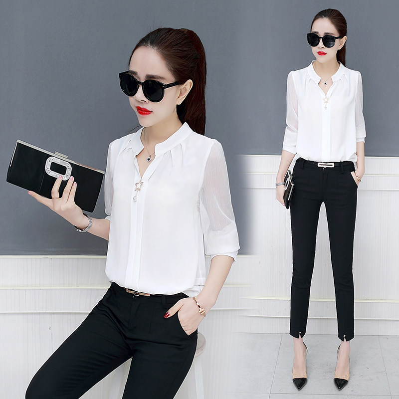 2020春秋新款遮肚子雪纺洋气小衫 秋思蝶蕾丝衫/雪纺衫