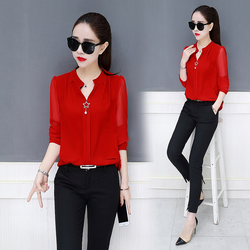 2020春秋新款遮肚子雪纺洋气小衫 秋思蝶蕾丝衫/雪纺衫