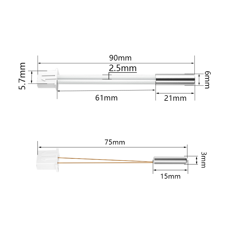 3D打印机配件CR-6SE 24V/40W加热棒带XH2.54端子100K热敏电阻90mm - 图0