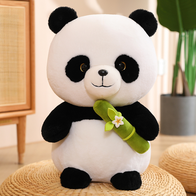 可爱花花竹子熊猫玩偶毛绒玩具抱竹子公仔抱枕床头布娃娃礼物女生