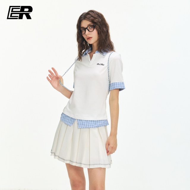 ER contrasting color stitching fake two-piece short-sleeved POLO shirt T-shirt