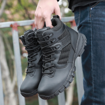 Jun Lock V Bottom Middle Help Combat Boots Breathable Boots Men Tactical Boots Spring Autumn Bull Leather Black Boots D16608