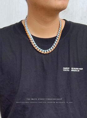 ins撞色拼接彩色嘻哈时尚古巴链