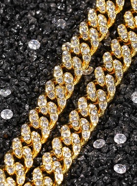 欧美嘻哈满钻古巴项链超闪蹦迪