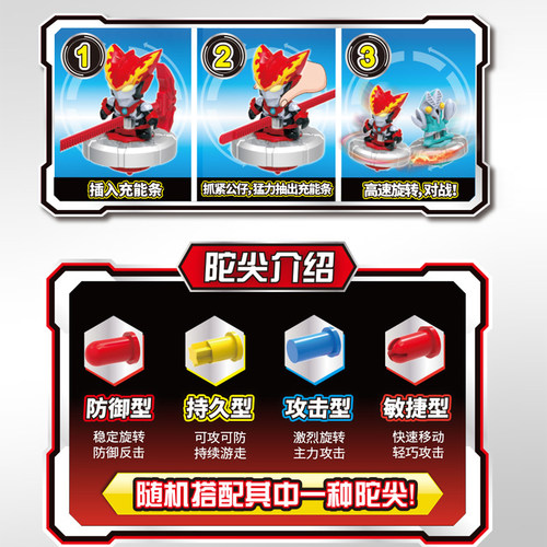 灵动创想魔幻奥特曼陀螺玩具 新款儿童旋转战斗男孩拉线对战 坨螺 - 图2