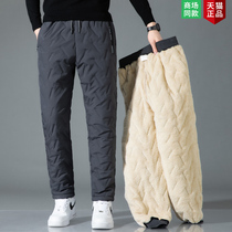 Lamb suede casual long pants for mens autumn and winter style garnter thickened outside wearing windproof and warm sports Northeast big cotton pants