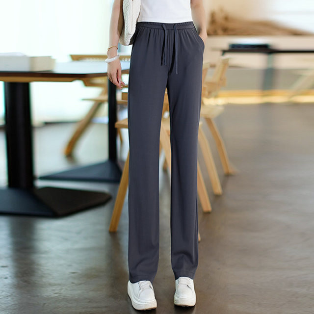 Summer ice silk pants wide leg pants ແອວສູງ drape ກາງເກງຊື່ບາງ