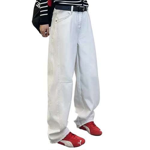 弯刀阔腿牛仔裤女春季新款大码高腰梨形身材宽松显瘦镰刀直筒长裤 - 图3