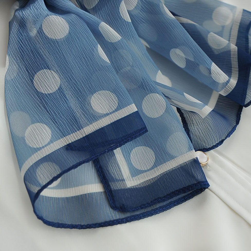 春秋韩版丝巾女薄款长款百搭飘带仿真丝高级感简约领巾圆点小围巾