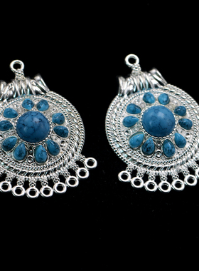 原创民族风吊坠 亮银绿宝石项链吊坠服饰品挂件 手工材料厂家供应