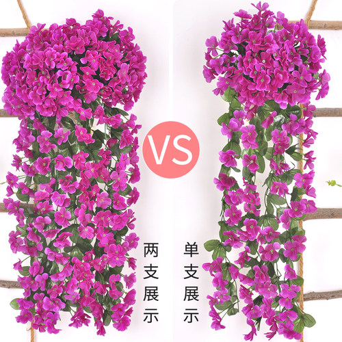 挂墙大束仿真花紫罗兰假花客厅墙面上壁挂遮挡装饰花藤蔓吊兰吊篮 - 图2