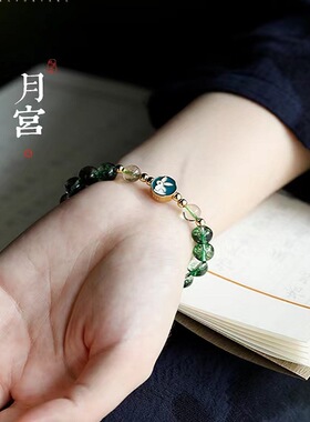 衡山南岳大庙文创推荐巴西自然加色绿幽灵色手链 ins小众古风