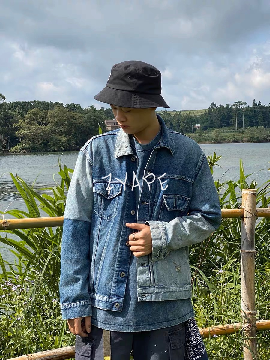 现货 FDMTL LAZER DENIM JACKET 拼接做旧水洗牛仔夹克外套 - 图3