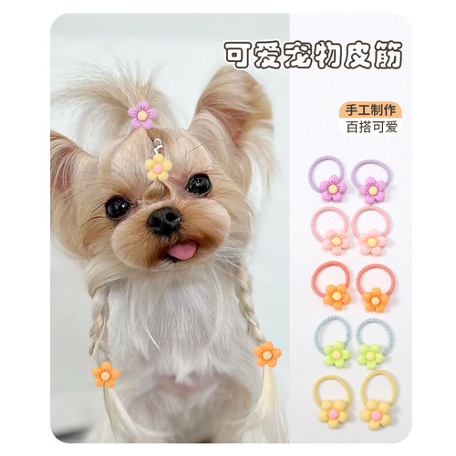 狗狗发夹泰迪柯基头饰拍照专用可爱时尚花朵图案发圈头绳配饰皮筋 - 图1