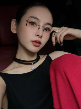 原宿风黑色巴洛克珍珠水滴项链女