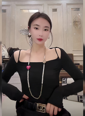 小香风金色鸟笼项链珍珠毛衣链女