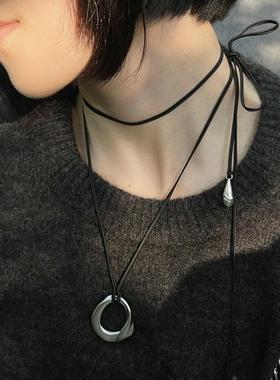 高级感凝结圆环吊坠项链毛衣链女