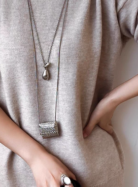 银色酒壶瓶子项链编织包毛衣链女