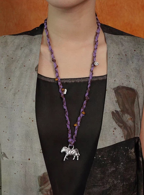 民族风编织绳斑马项链小马毛衣链