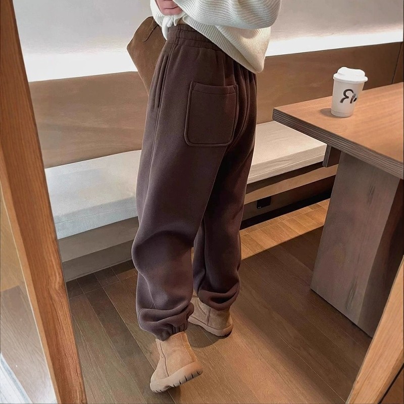 裤子女2025新款秋冬季加绒加厚直筒运动休闲咖啡色束脚卫裤,淘宝优惠券,粉丝福利购,淘宝优惠卷