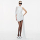 KLIOU socialite light luxury retro design pleated half-high collar dress women's streamer slimming hip short skirt trendy