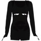 KLIOU cool and sexy hollow black long-sleeved T-shirt for women with stylish design and slimming one-piece shorts