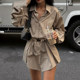 Street fashion lazy khaki shirt dress