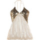 KLIOU cool and elegant contrasting color splicing V-neck halter vest pleated slimming hip skirt two-piece set