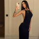 KLIOU super hot sister style fashionable black halterneck sleeveless dress for women slimming and revealing backpack buttocks long skirt trendy