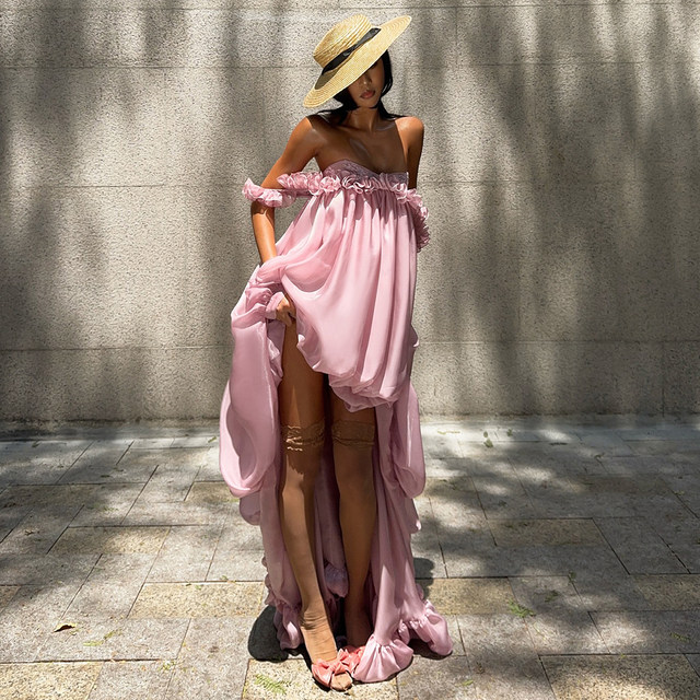 KLIOU early autumn miu style streamer super fairy tube top dress women's design slimming and irregular skirt trend