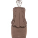 KLIOU Fashion Retro Brown Diamond Decorated Halter Dress Women's Design Slimming Covering Buttocks Short Skirt