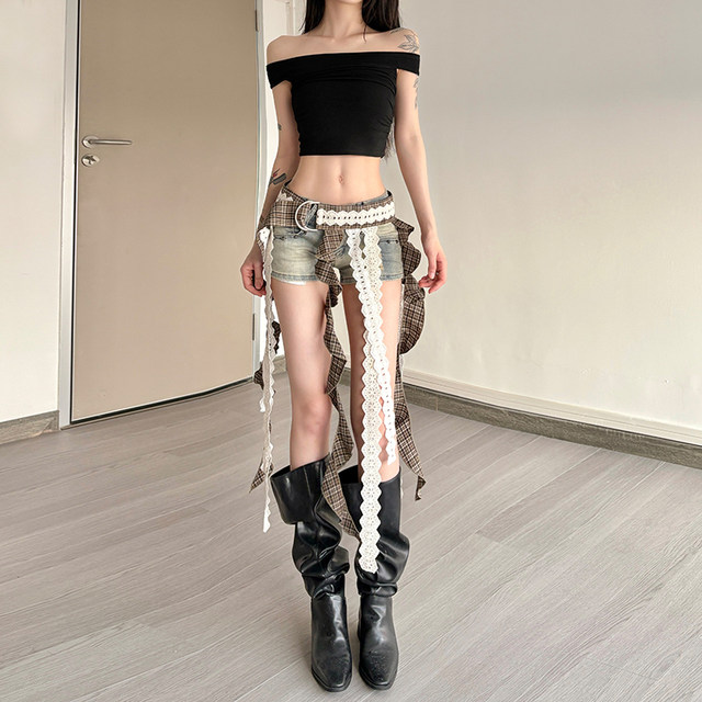 Retro vintage design plaid lace belt