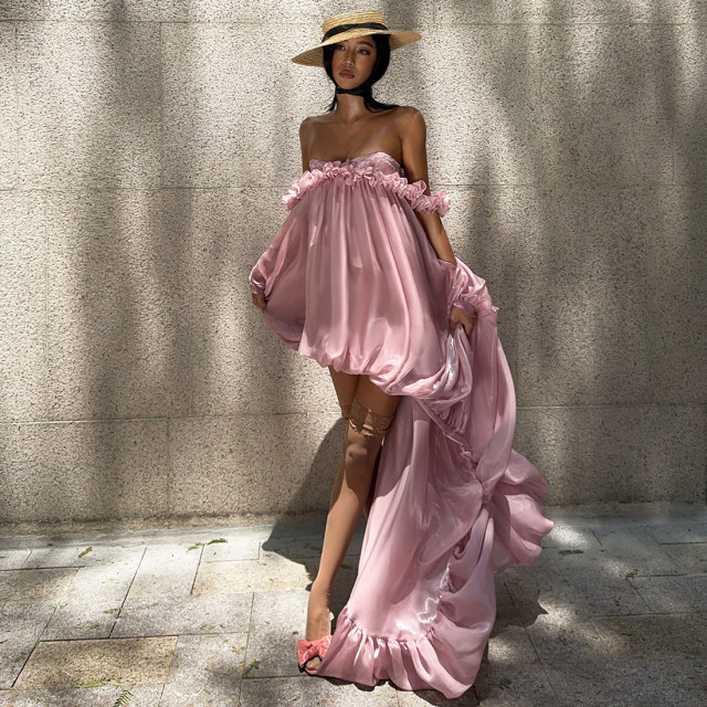 KLIOU early autumn miu style streamer super fairy tube top dress women's design slimming and irregular skirt trend