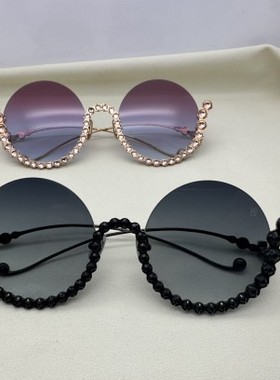 安娜卡琳卡尔松ANNA-KARIN女款钻石镶嵌潮流个性复古太阳眼镜街拍