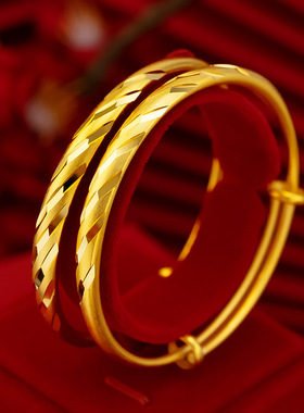 18K黄金色手镯 999真金色实心古法女款喷砂流星雨手环金手镯