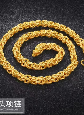 龙头链18k黄金色项链 大气龙骨链999真金色时尚潮男士款