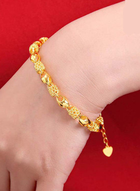 玲珑18k黄金色手链女 999真金色素款金手链潮流经典精美
