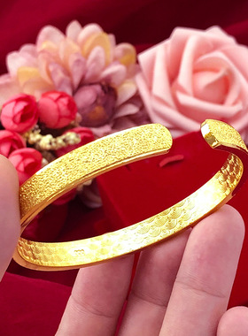 18K黄金色手镯女款999真金色实心