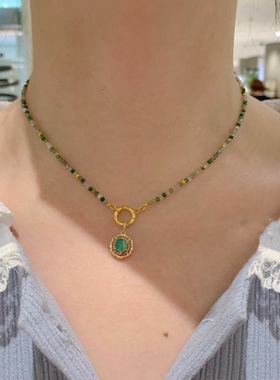 日本天然石甜甜圈天然石项链锁骨