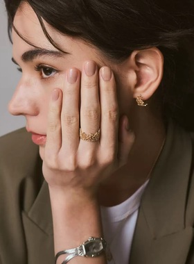 银版age 35周年限定 王冠 优雅镂空蕾丝奢华宽版戒指纯银镀14K金