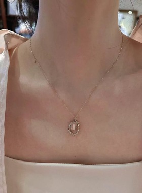 自制age 天然橙月光石方形古典画框吊坠水波项链纯银镀金