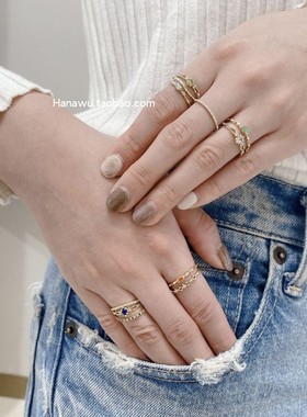 nojess菱形镂空多宝石女银戒指