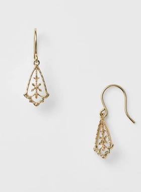 新款 复古菱形镂空花纹几何线条耳环吊坠项链女925银镀14K金