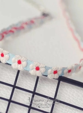 hanawu夏日樱花刺绣牛仔choker