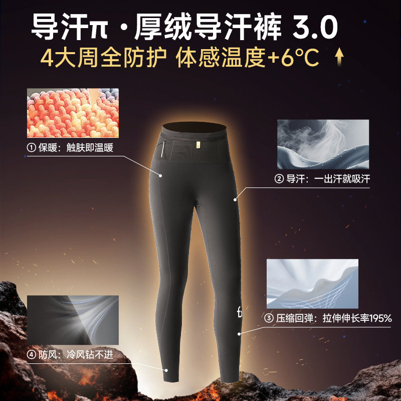 飞比特「导汗派厚绒长裤3.0」女紧身新款抓绒跑步运动压缩加绒裤,淘宝优惠券,粉丝福利购,淘宝优惠卷