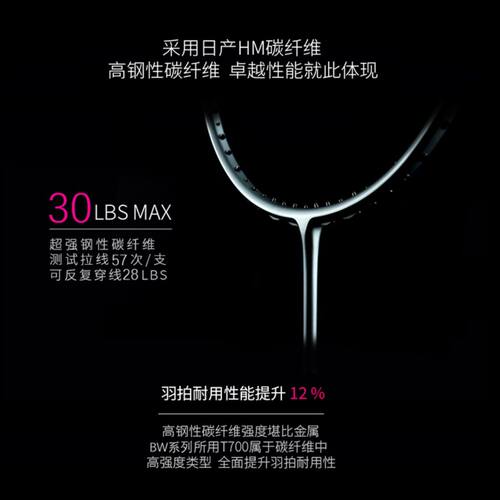 维克拉 台湾小黑拍 全碳素羽毛球拍单拍4u5u破风框30磅超轻训练拍 - 图0