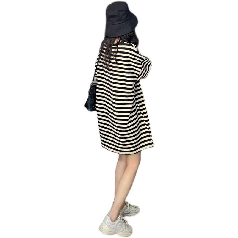 孕妇装2025夏季新款条纹t恤女短袖宽松大码中长款t恤裙半袖上衣女,淘宝优惠券,粉丝福利购,淘宝优惠卷