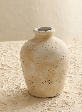 侘寂风粗陶花瓶客厅插花装饰品高级感轻奢风家居酒店陶瓶摆件